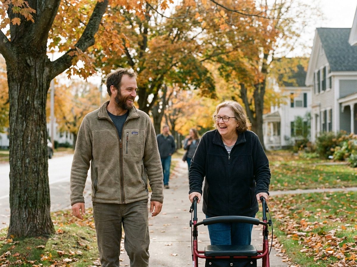 A support professional encouraging an individual in a bright, everyday setting